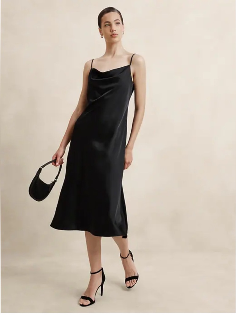 Banana Republic Factory Black Satin Midi Slip Dress